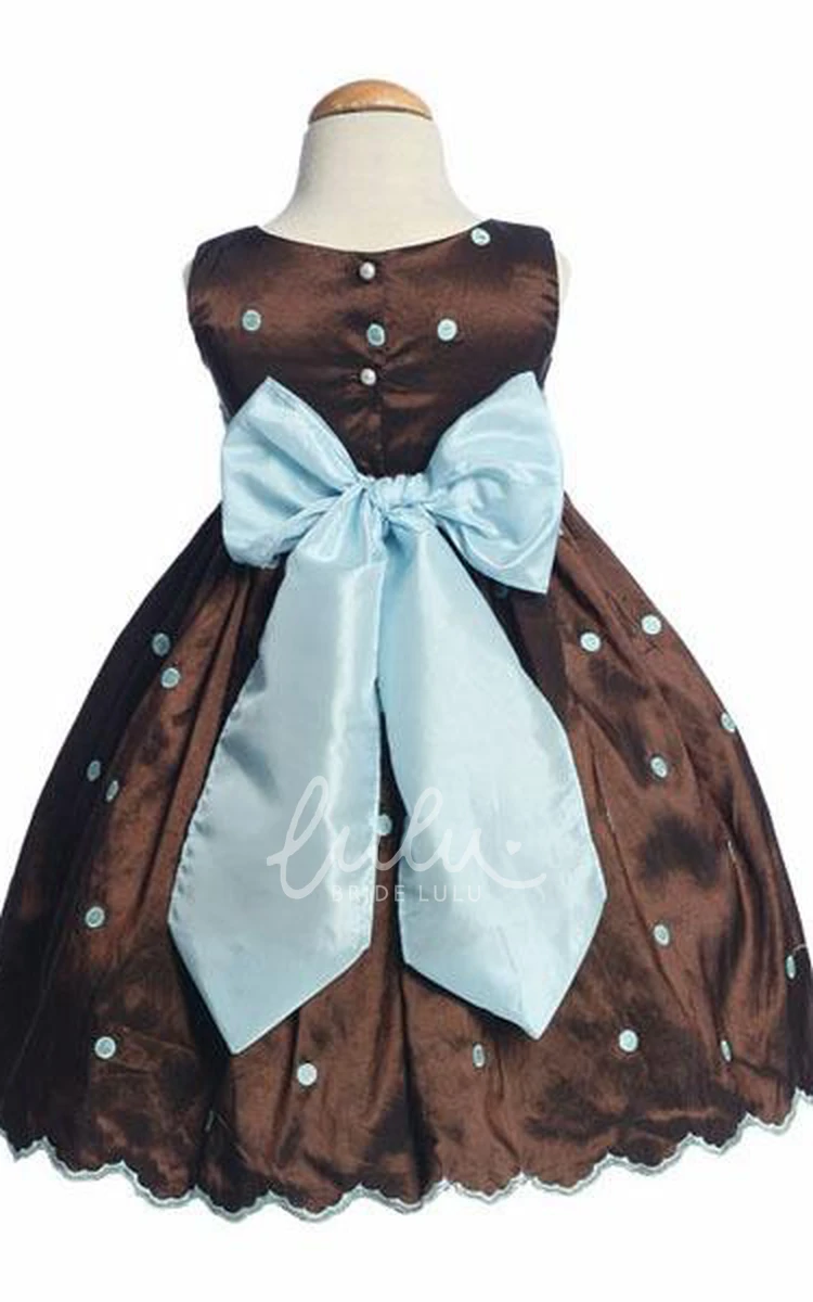 Embroidered Taffeta Bow Tea-Length Flower Girl Dress