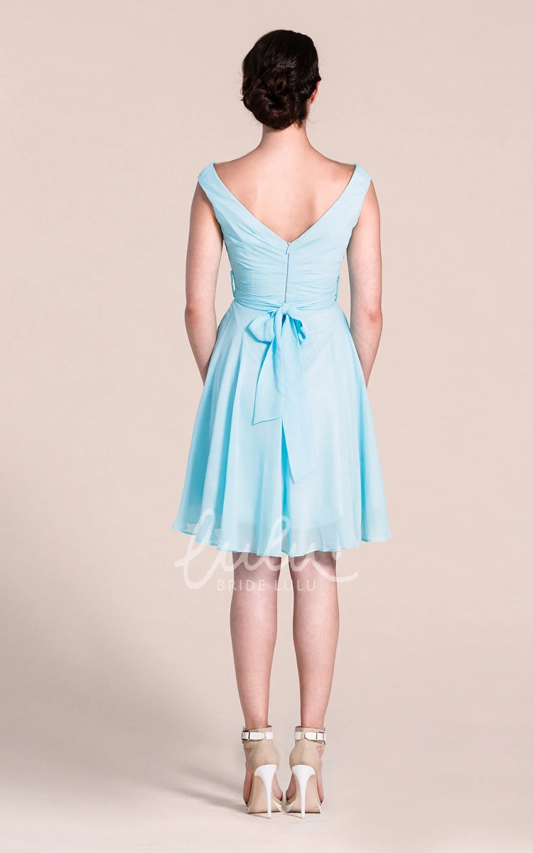 Short A-line Dress with V-neck and Bow Tie