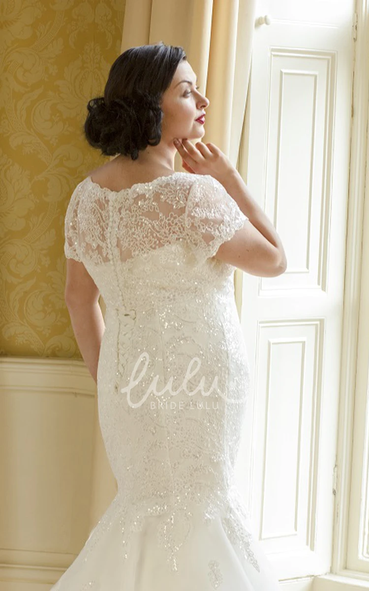 Mermaid Organza Lace-Up Bridal Gown with Removable Short-Sleeve Lace Top