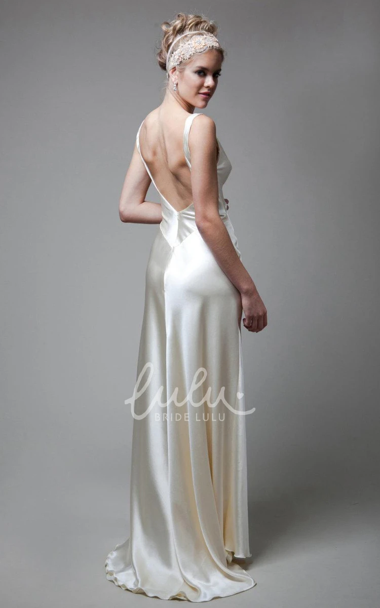 Empire V-Neck Satin Wedding Dress with Deep-V Back