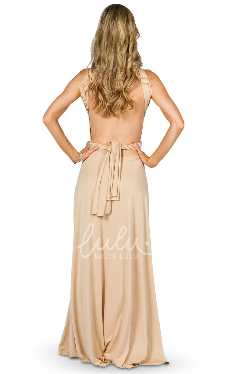 Strapped Sleeveless Convertible Bridesmaid Dress with Bow Elegant Jersey