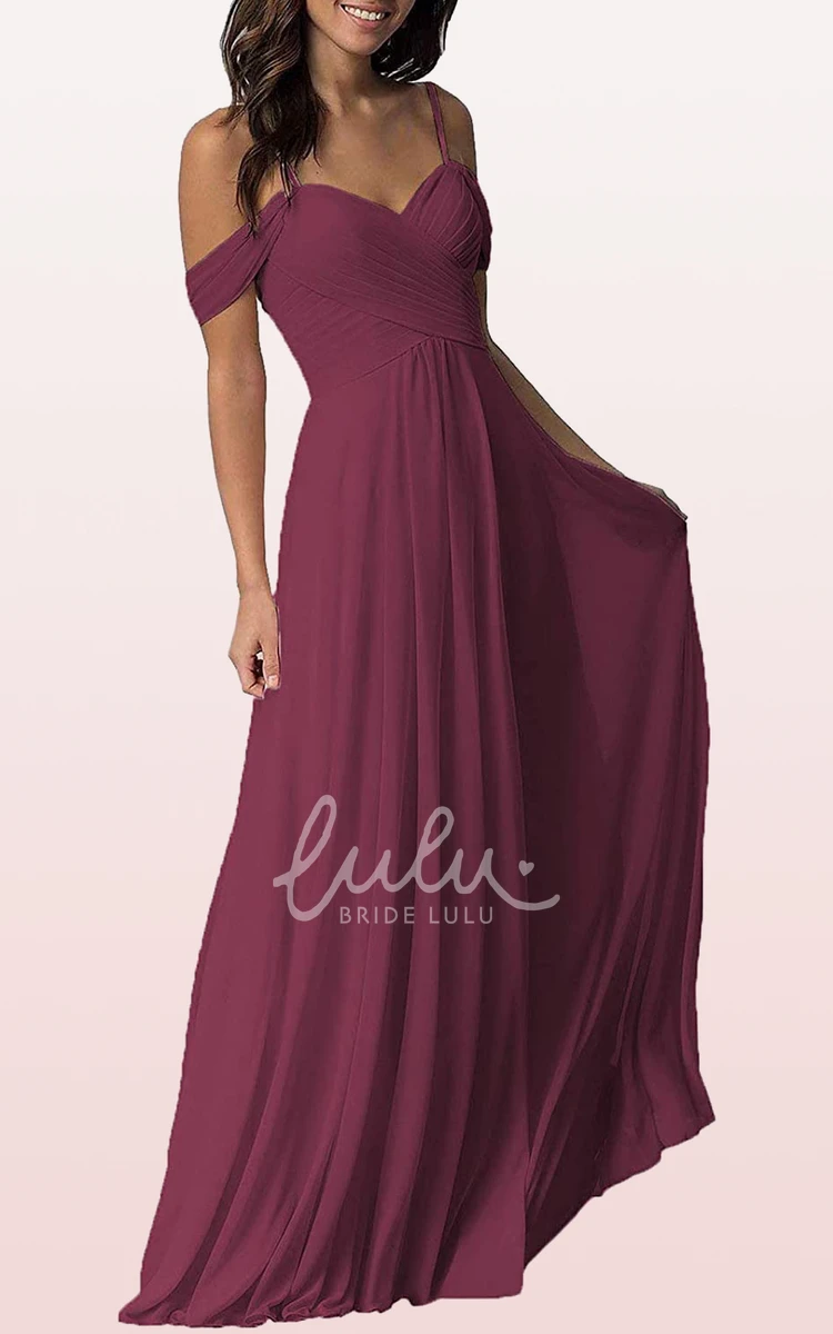 Off-the-Shoulder Chiffon A-Line Bridesmaid Dress with Ruching Flowy & Classy