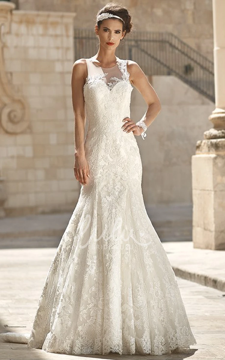 Mermaid Lace Scoop-Neck Wedding Dress Sleeveless Floor-Length