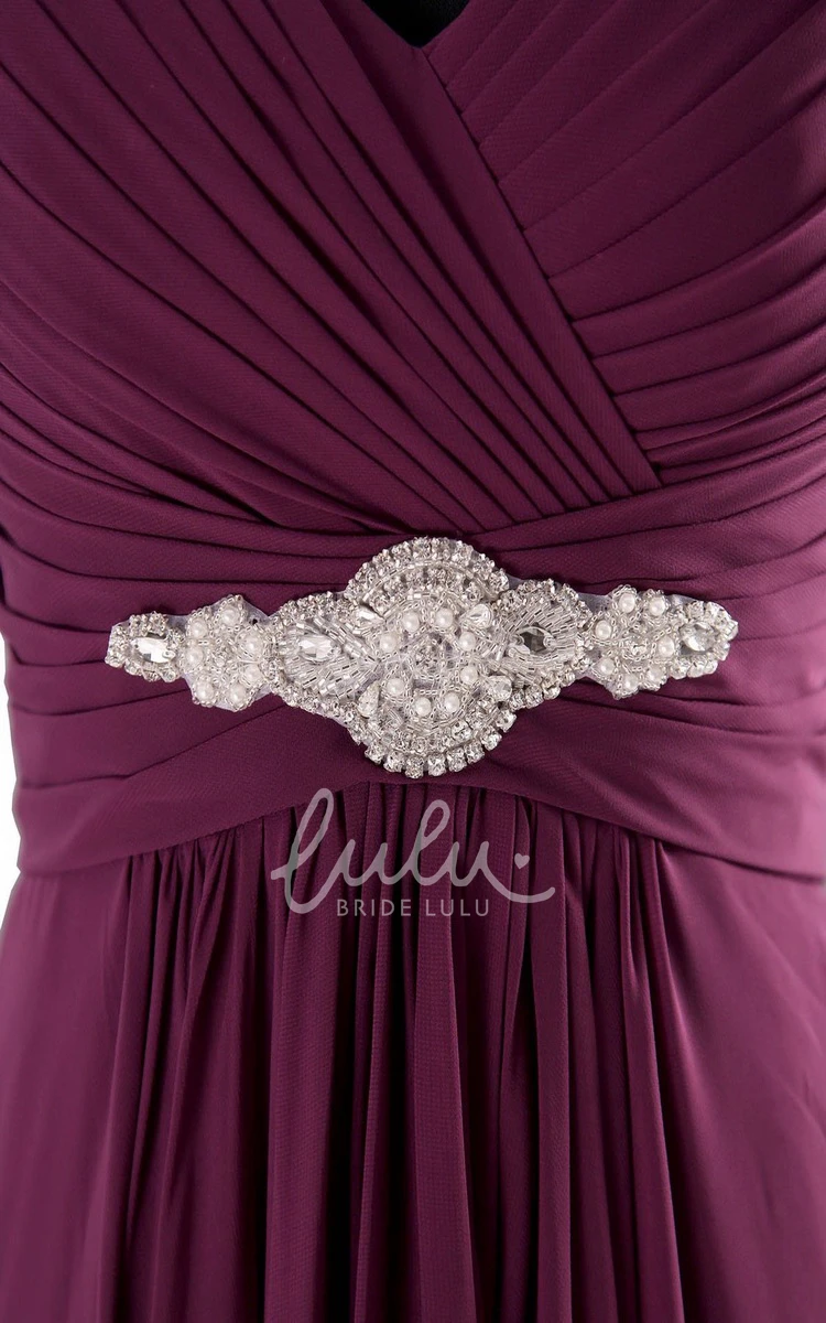 Ruffled Empire Chiffon Dress with Sleeveless V-neckline for Women