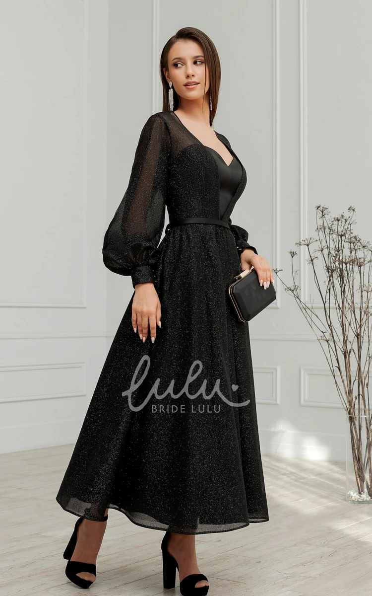 Sweetheart A-Line Tulle and Sequins Modest Evening Dress