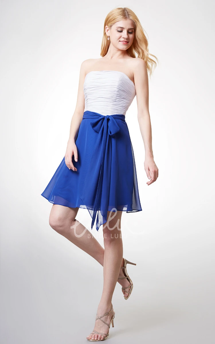 Strapless Chiffon Dress with Backless and Sash Short Bridesmaid Dress