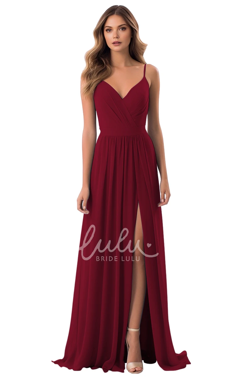 A-Line V-neck Chiffon Bridesmaid Dress with Split Front Elegant and Simple