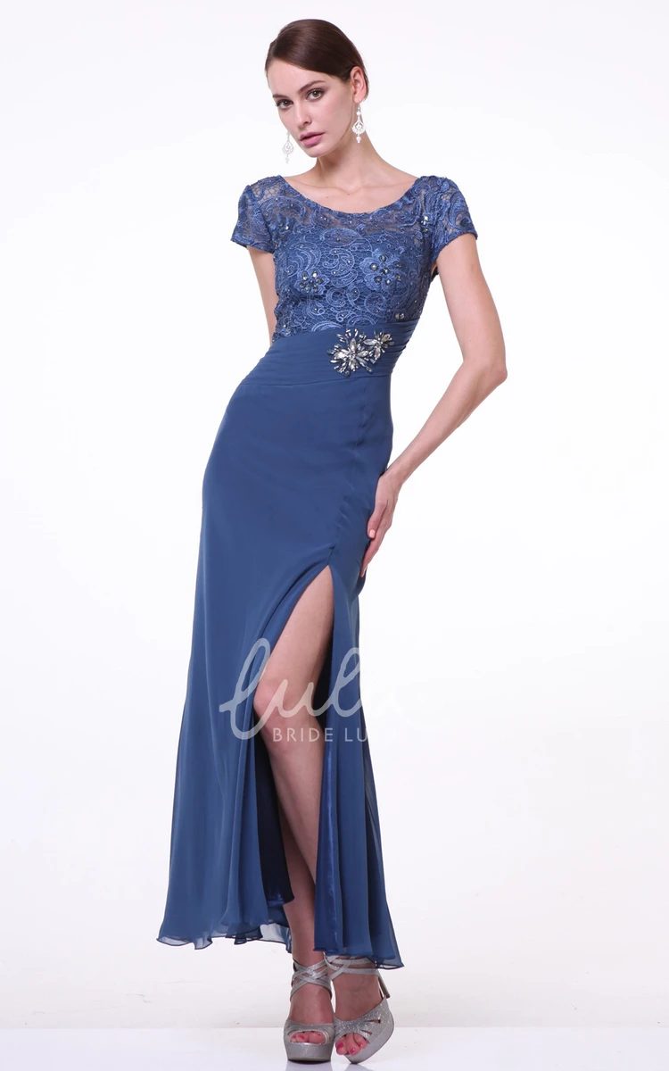 Lace Scoop-Neck Ankle-Length Bridesmaid Dress with Beading