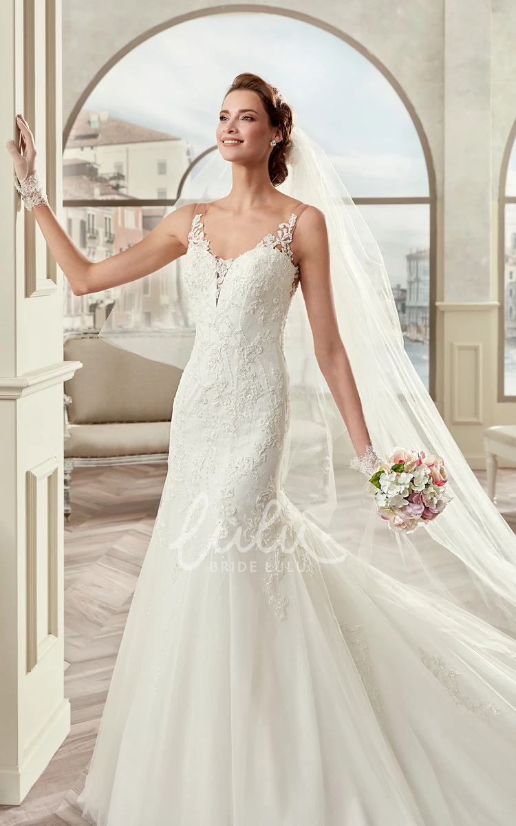 Court Train Sweetheart Mermaid Wedding Dress with Illusive Straps