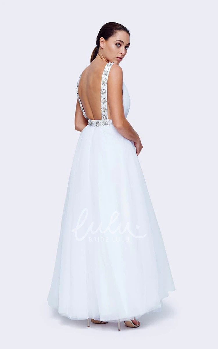 Tulle A-Line Wedding Dress with Waist Jewellery and Backless Design