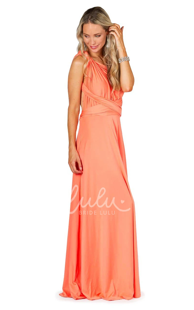 Maxi One-Shoulder Chiffon Bridesmaid Dress with Straps Unique Convertible Design