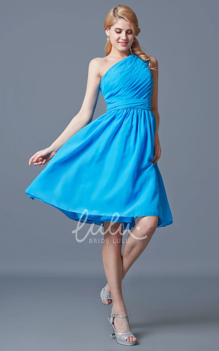 Knee Length Chiffon Bridesmaid Dress with One Shoulder Ruching