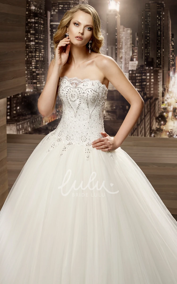 Sequin Corset A-line Wedding Gown with Back Bow and Lace-up Classic Bridal Dress