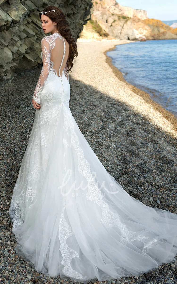 Illusion Tulle Lace Sheath Wedding Dress