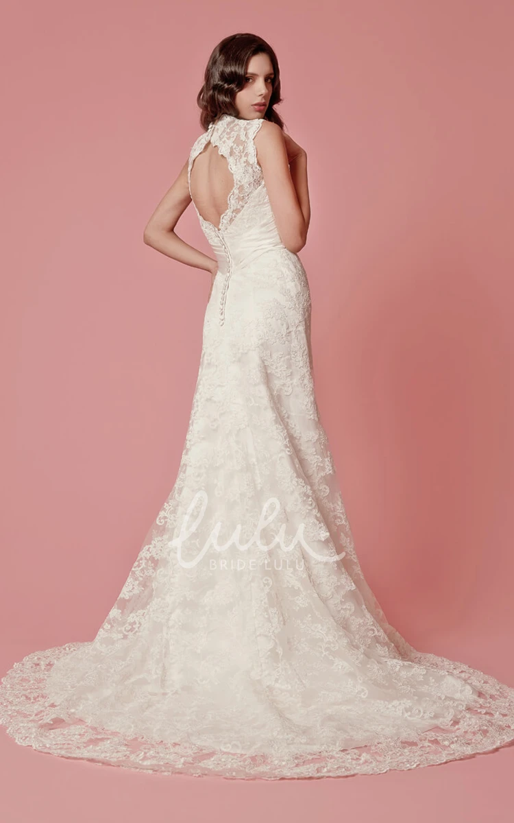 Sleeveless Lace Wedding Dress with A-Line Silhouette and Scalloped Neckline Elegant and Modern