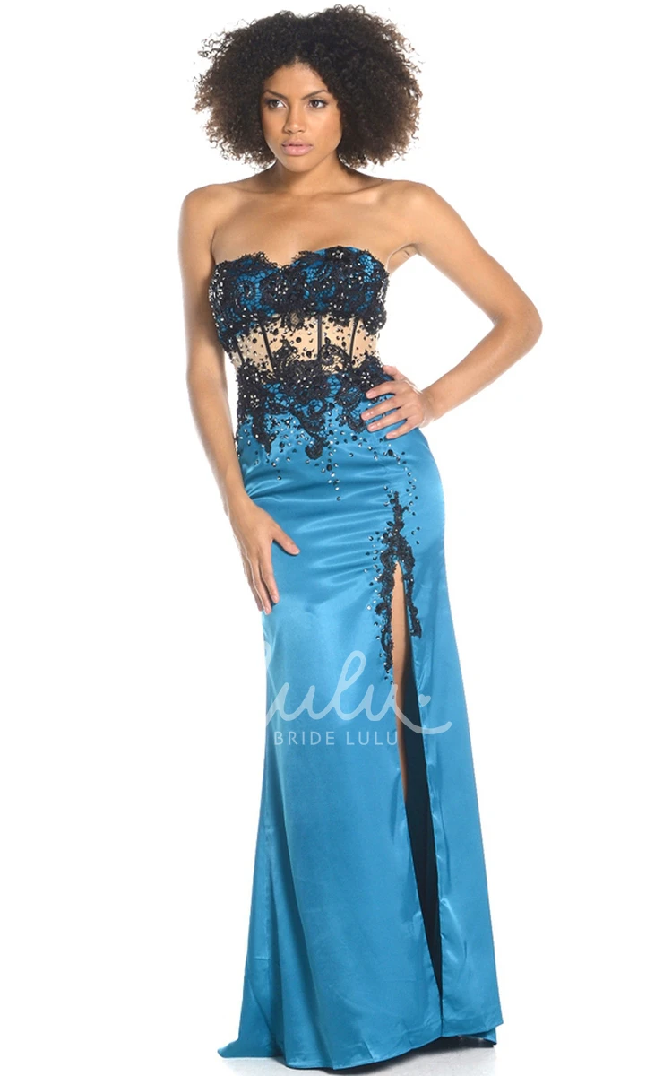 Sheath Sleeveless Sweetheart Satin Prom Dress Classy Long Dress with Appliques