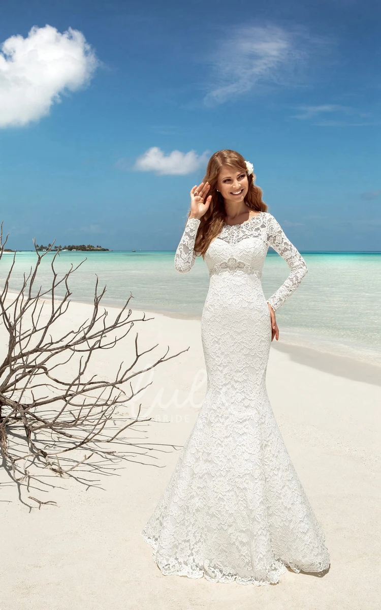 Lace Mermaid Wedding Dress with Keyhole and Beading Elegant Bridal Gown