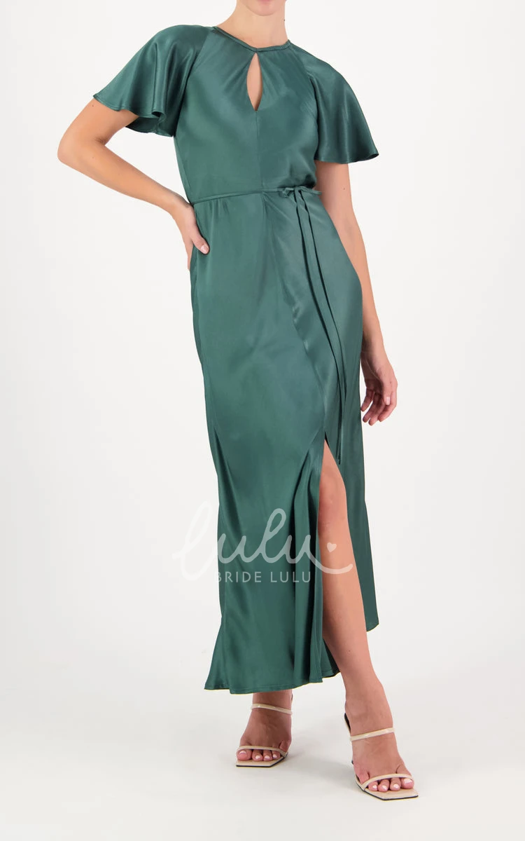 Notched Neckline Charmeuse A-line Bridesmaid Dress with Sash Simple & Classy