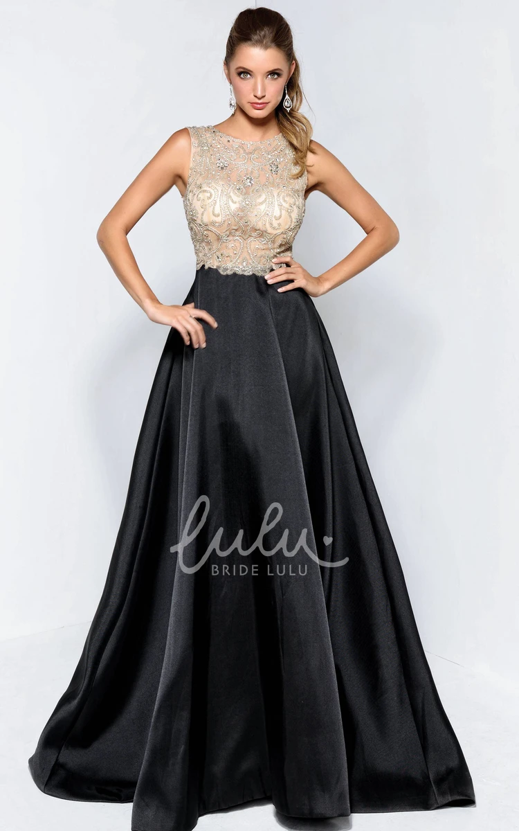 Satin Court Train A-Line Formal Dress with Beading Simple and Elegant