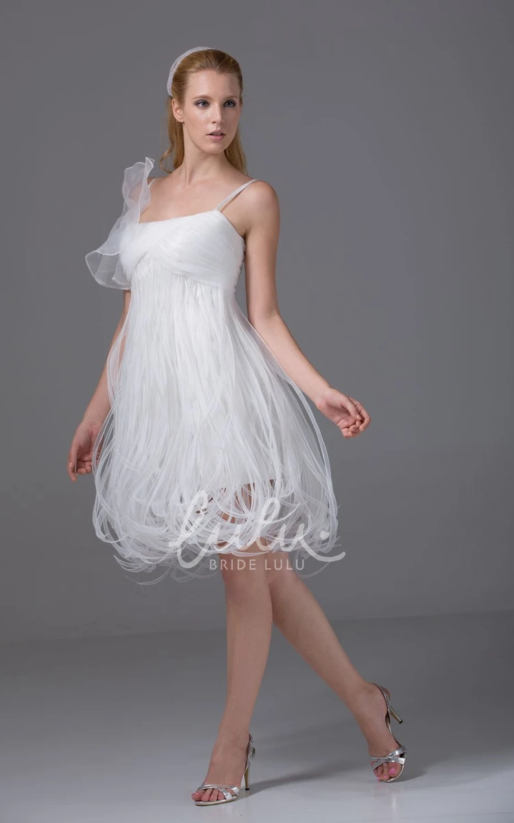 Knee-Length Organza Wedding Dress With Thread Design and Spaghetti Straps