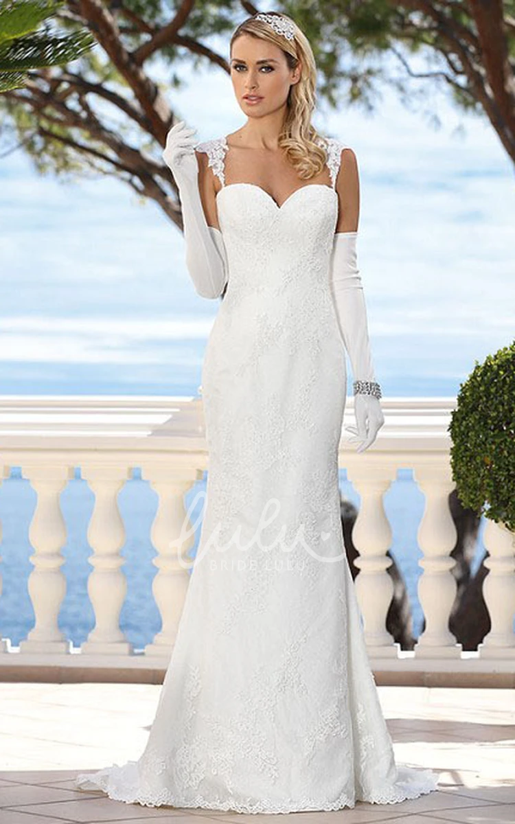 Queen Anne Lace Illusion Wedding Dress with Applique and Floor-Length