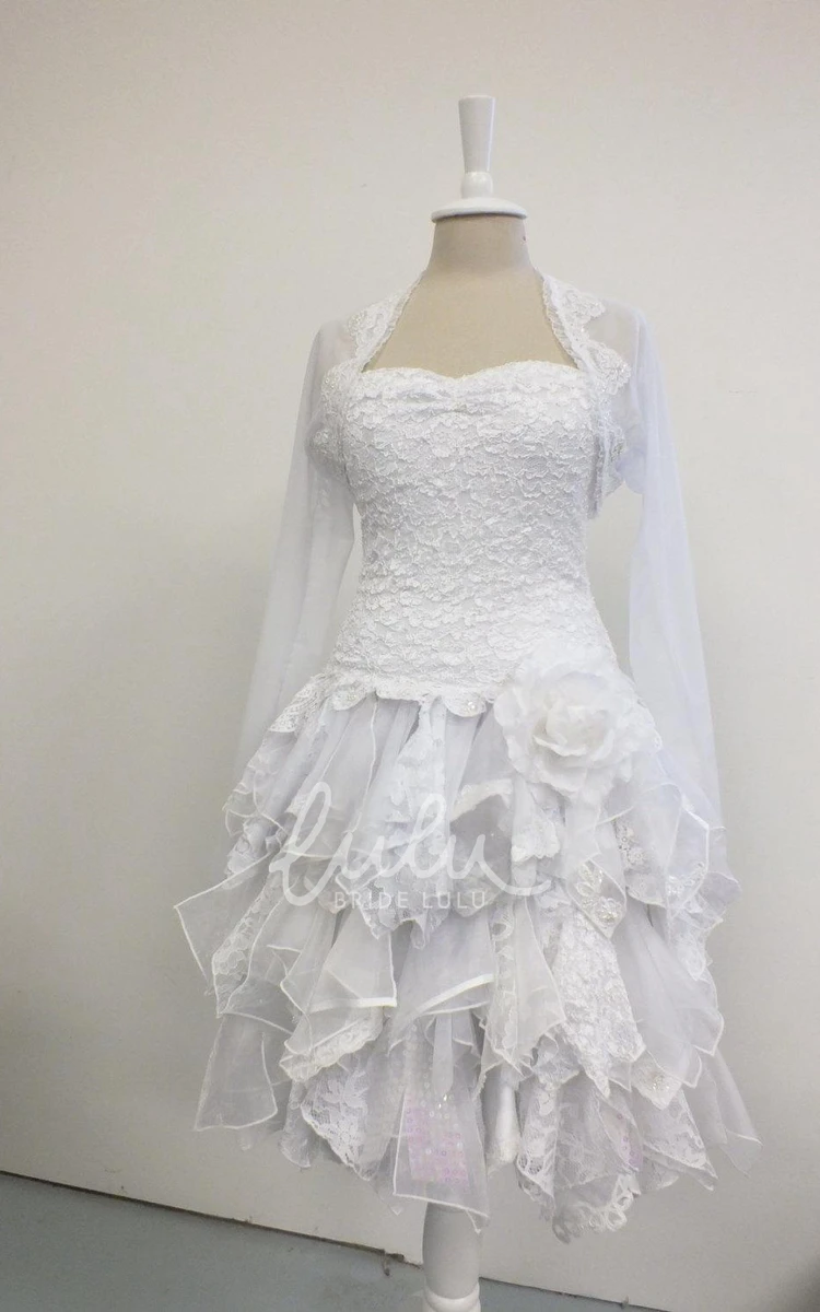 Short Ruffled A-Line Wedding Dress with Dropped Waist Casual Country Bridal Gown