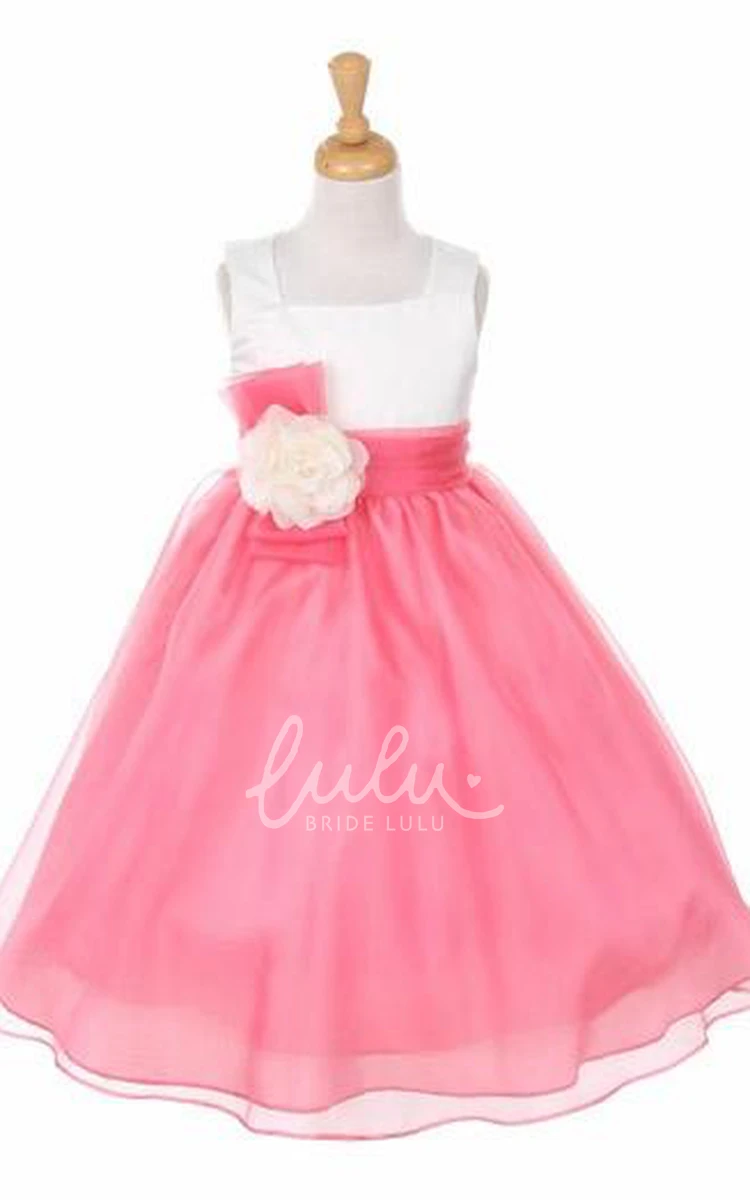 Floral Organza Satin Flower Girl Dress with Sash Unique Wedding Dress