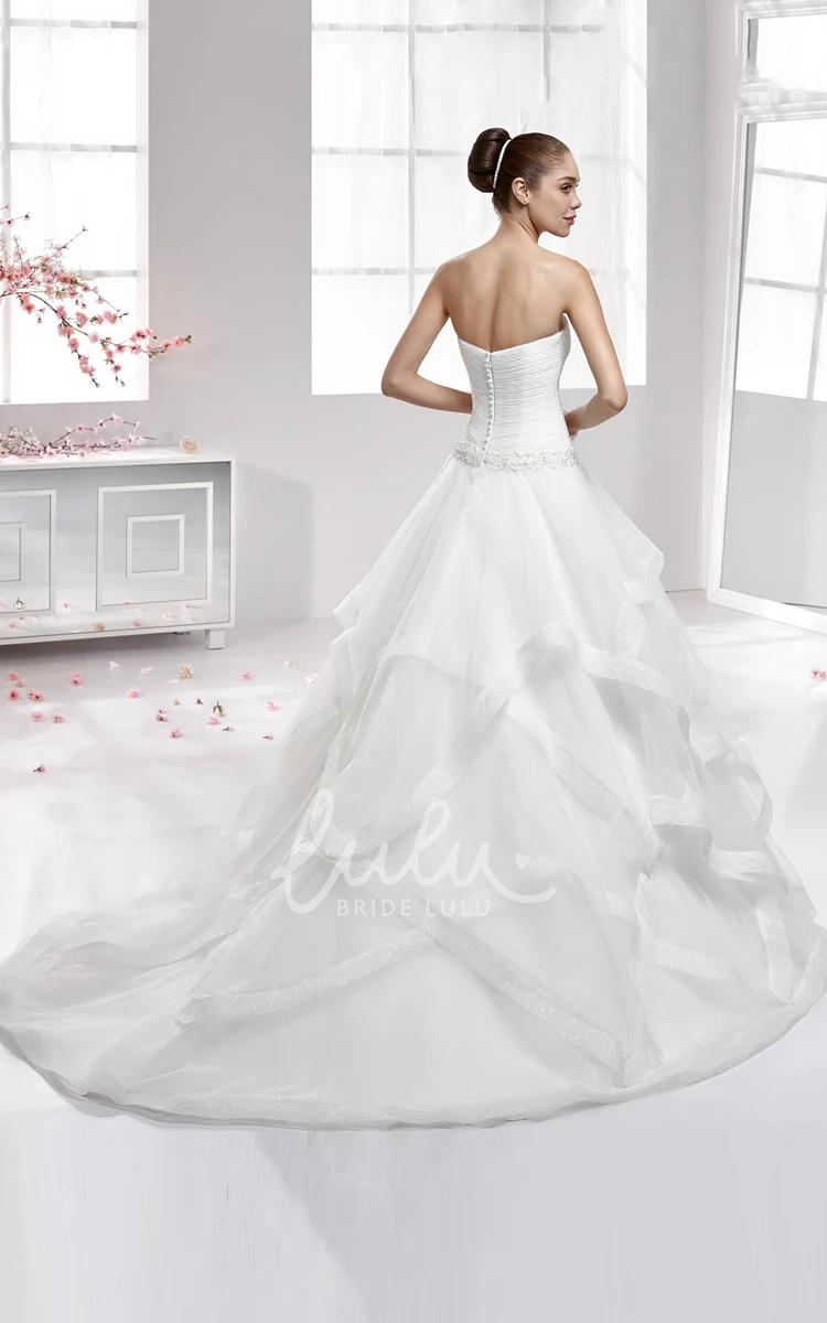 Sweetheart Pleating Wedding Gown with Ruffle Skirt and Brush Train