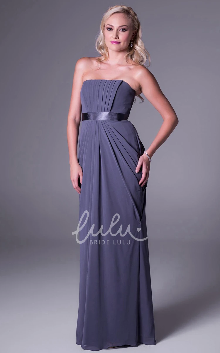 Strapless Sheath Chiffon Bridesmaid Dress with Ruched Bodice and Sleeveless Design