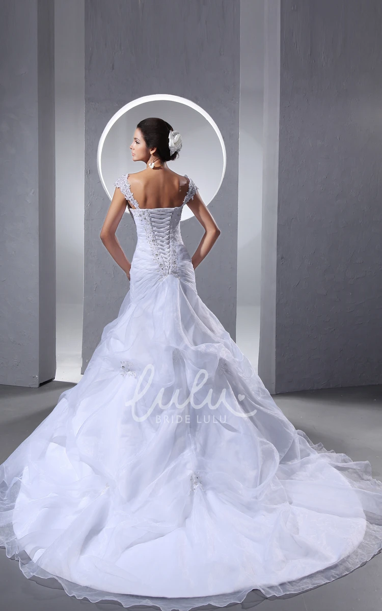 A-Line Organza Ruffles Crystal Wedding Dress