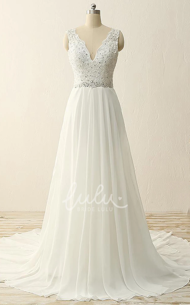 Chiffon Lace V-Neck Maxi Wedding Dress with Beading