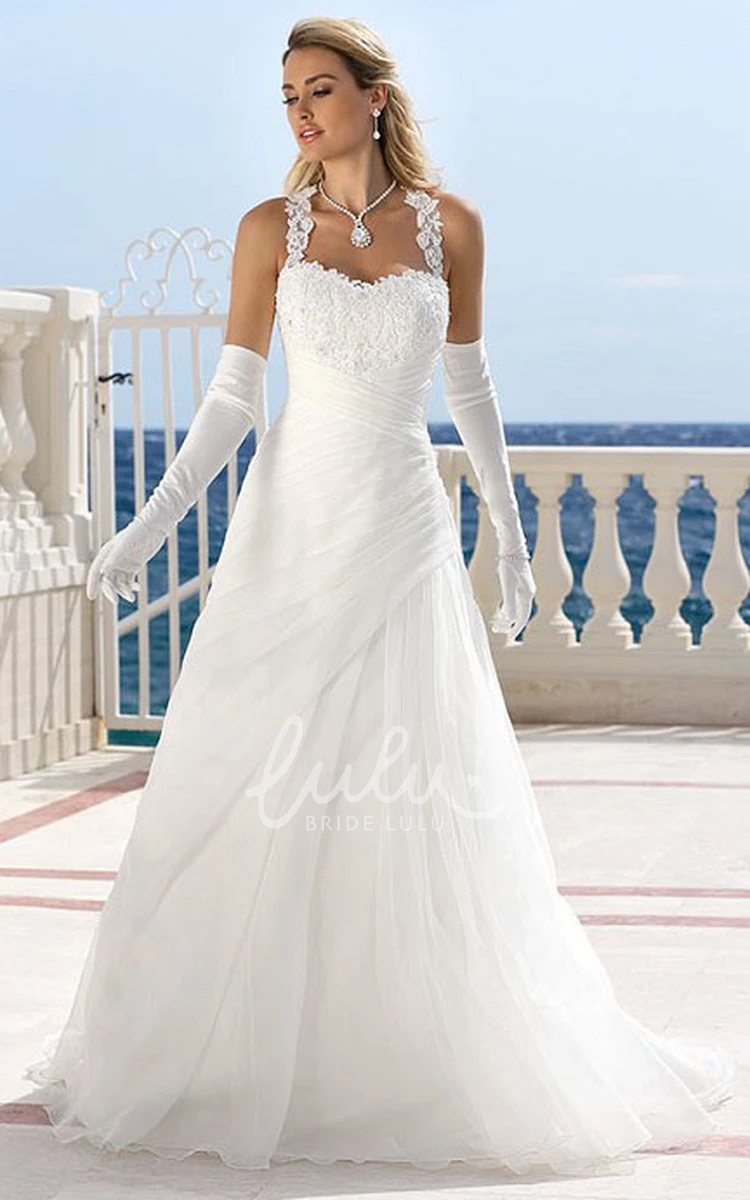 Halter Tulle Maxi Wedding Dress with Draping Keyhole and Appliques