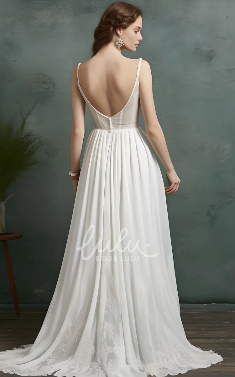 A-Line Chiffon V-neck Sleeveless Wedding Dress Casual Bohemian Modern Dress Beach