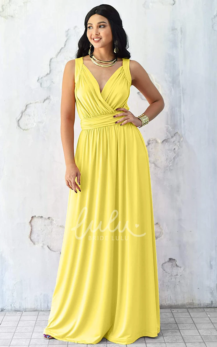 Sleeveless V-neck Chiffon A-line Bridesmaid Dress with Ruching Sexy