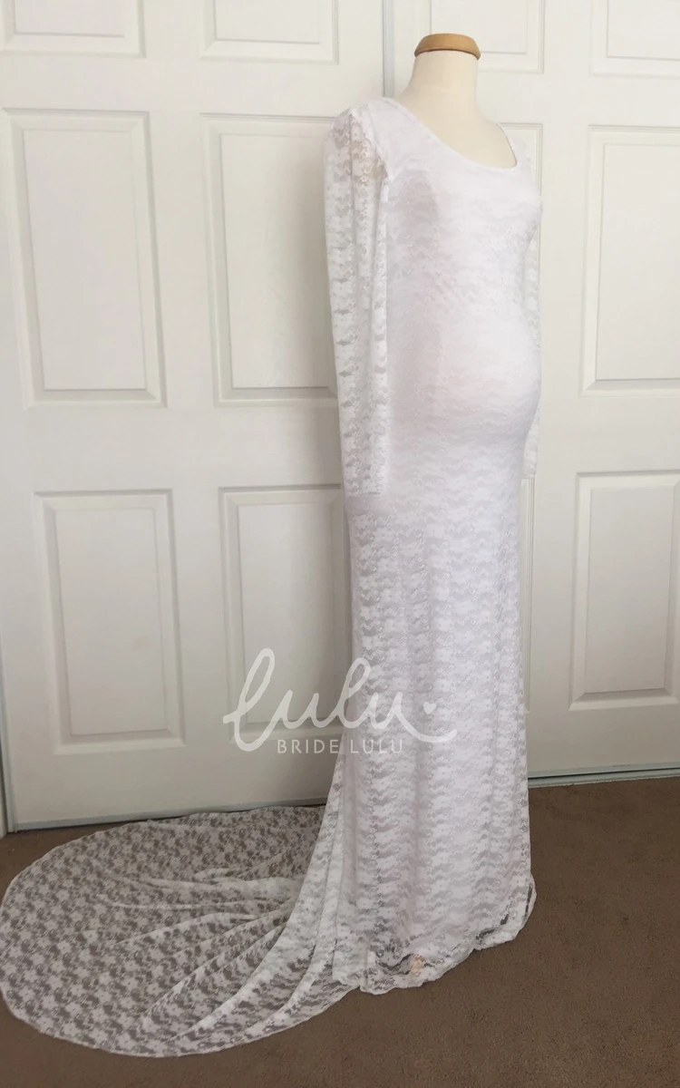 Lace Scoop Sheath Maternity Wedding Dress Modern Classy Bride Gown