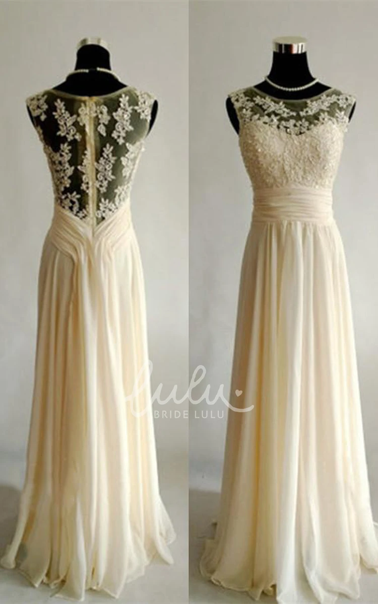 Sleeveless Lace Appliques Chiffon Prom Dress Elegant & Long