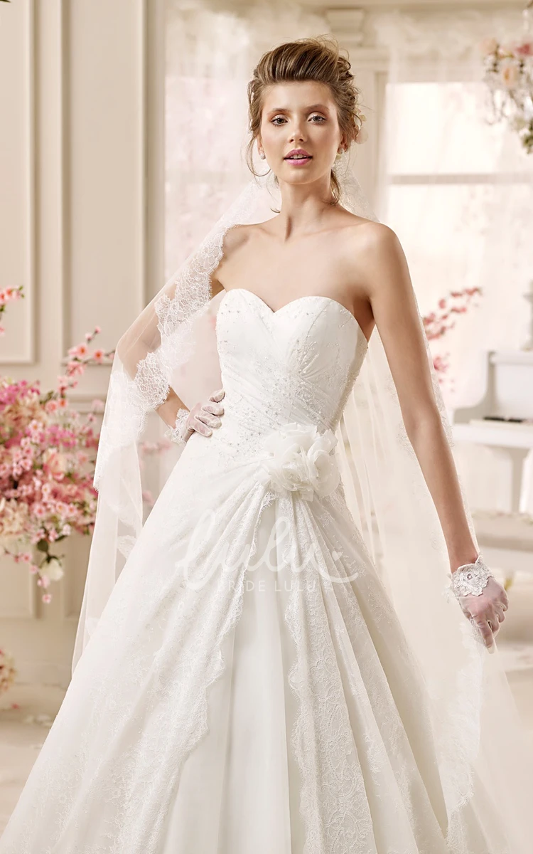 A-line Wedding Dress with Pleats Flowers and Ruching Sweetheart Style