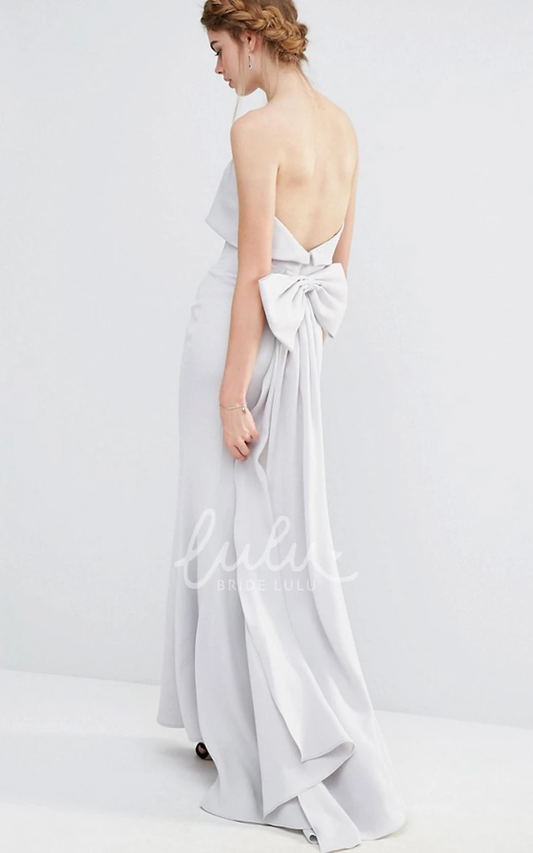 Strapless Chiffon Bridesmaid Dress with Bow in Ankle-Length Sheath Style