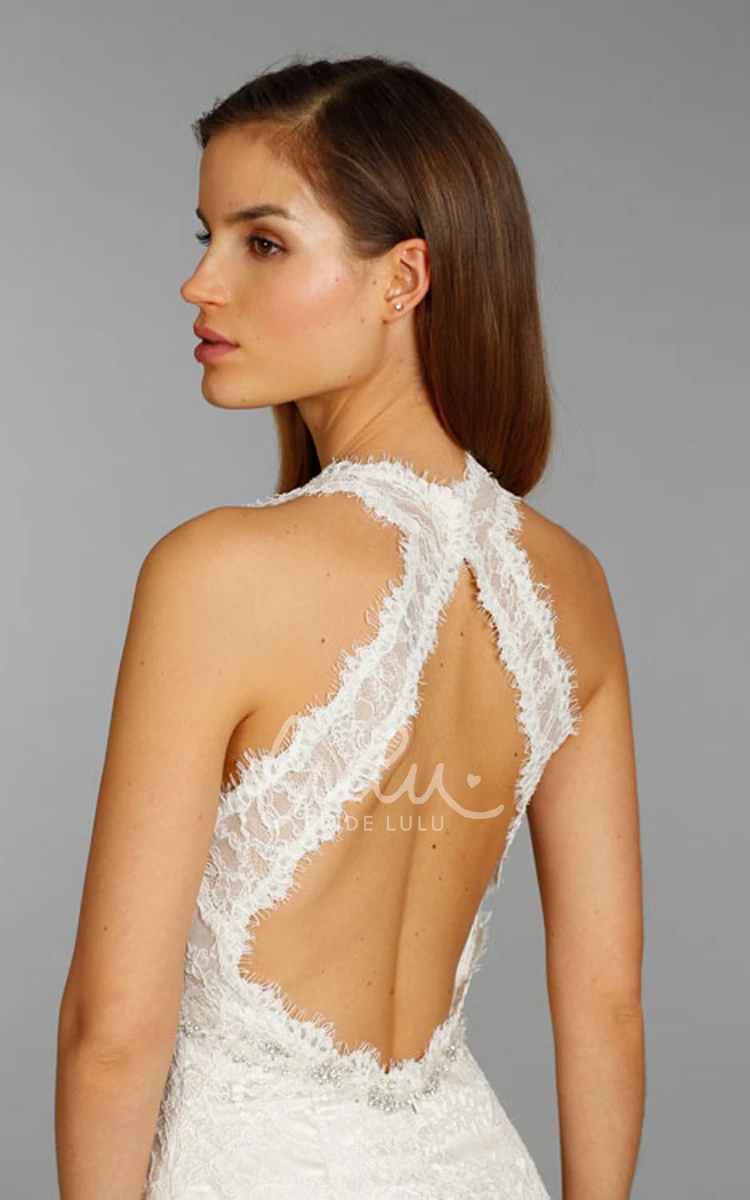 Lace V-Neckline Wedding Dress with Beaded Belt Captivating Floor Length