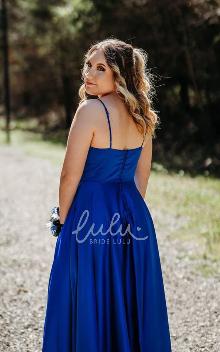Sexy Sleeveless A-Line Evening Dress with Open Back in Royal Blue Satin