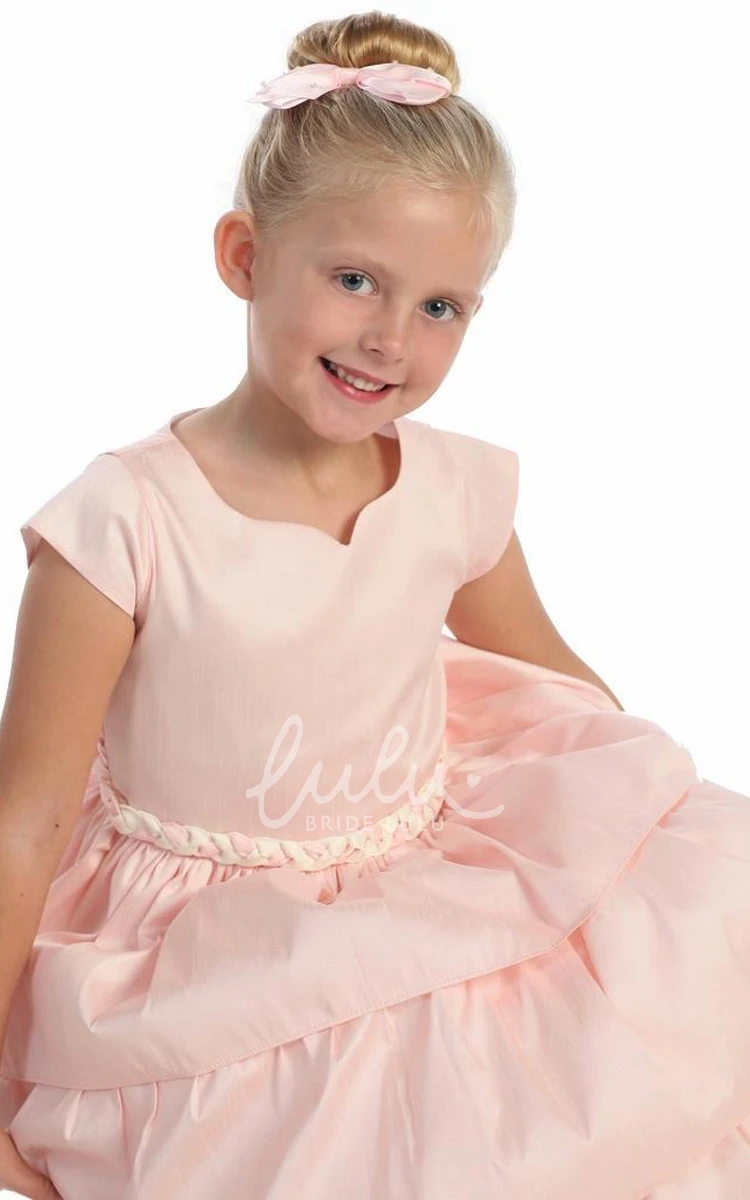 Cap-Sleeve Bowed Flower Girl Dress Simple and Elegant Dress for Girls