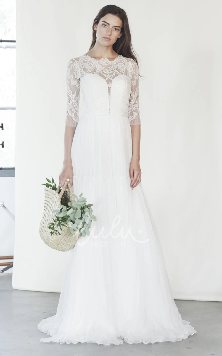 Lace and Tulle A-Line Wedding Dress with Scalloped Neckline