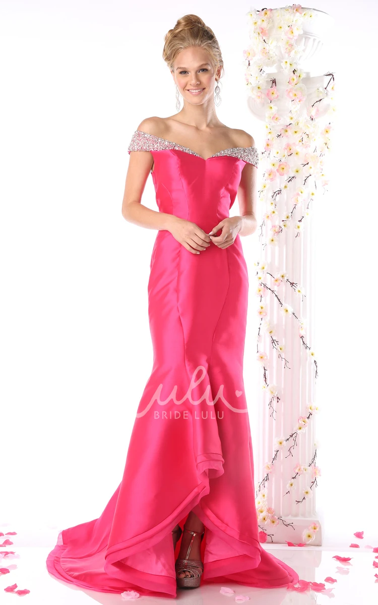 Off-The-Shoulder Satin Trumpet Dress with Beading for Prom 2024