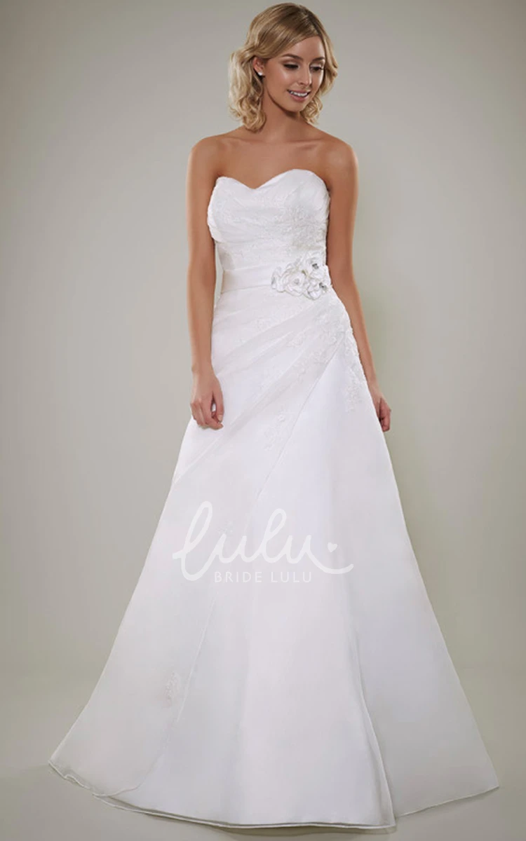 Floral A-Line Sweetheart Satin Wedding Dress with Sleeveless Design