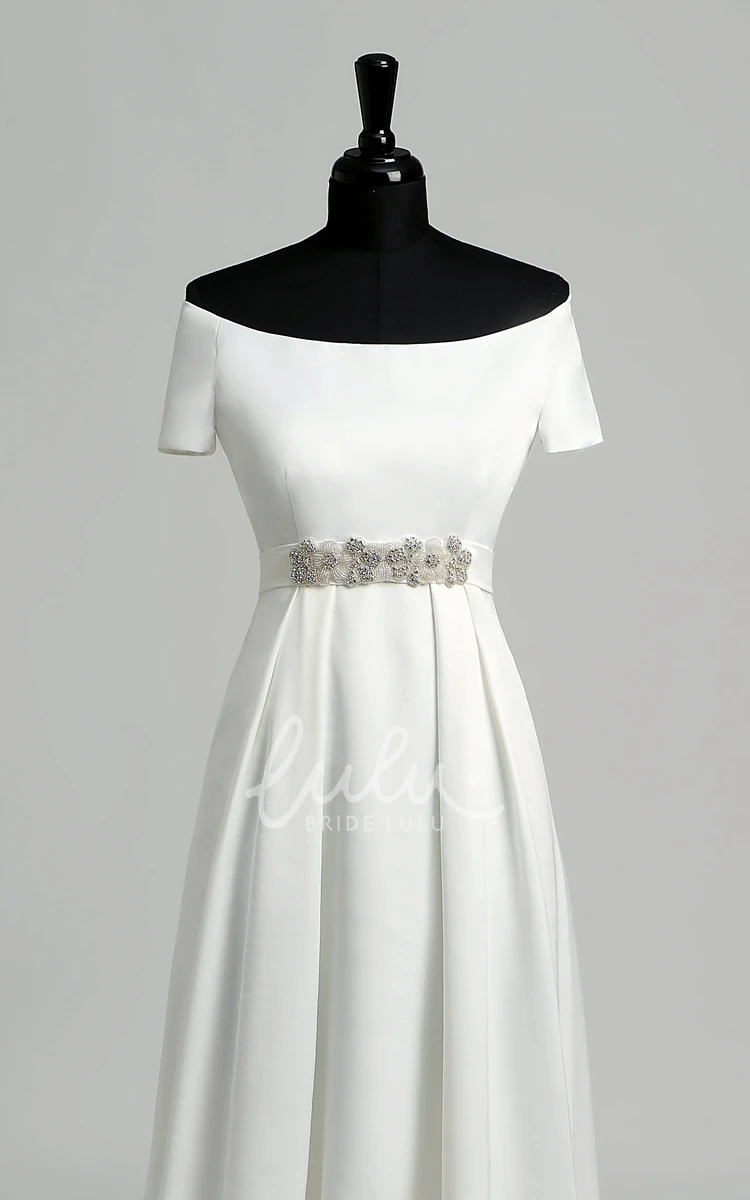 Satin A-Line Wedding Dress with Floor-Length Beading and Pleats