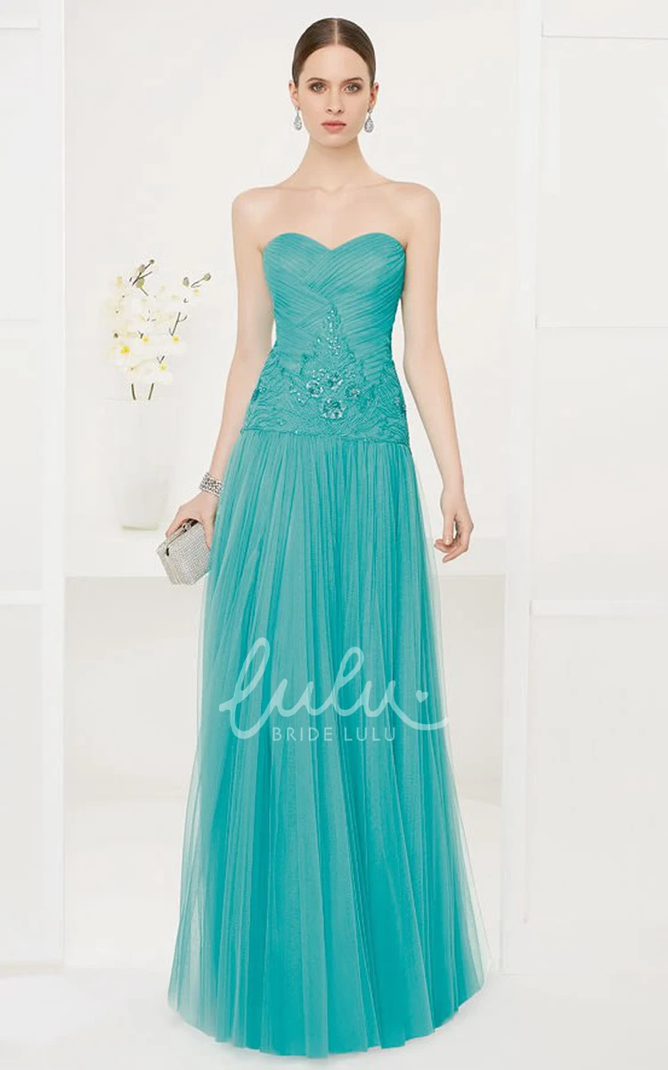 Sequined Embroidery Tulle Prom Dress Long Flowy Prom Dress with Drop Waist