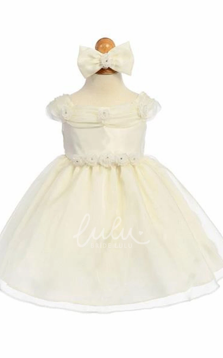 Organza Floral Tea-Length Flower Girl Dress with Tiered Skirt