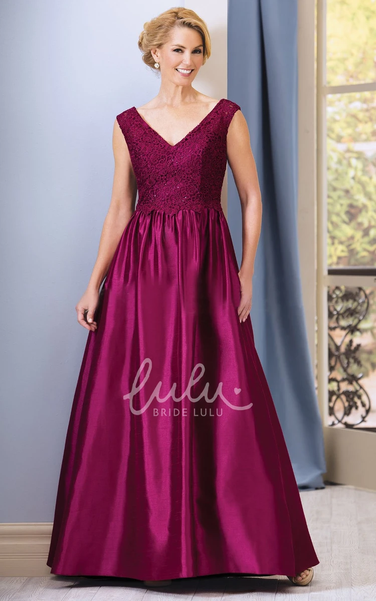 Lace and Beaded V-Neck A-Line Mother of the Bride Dress