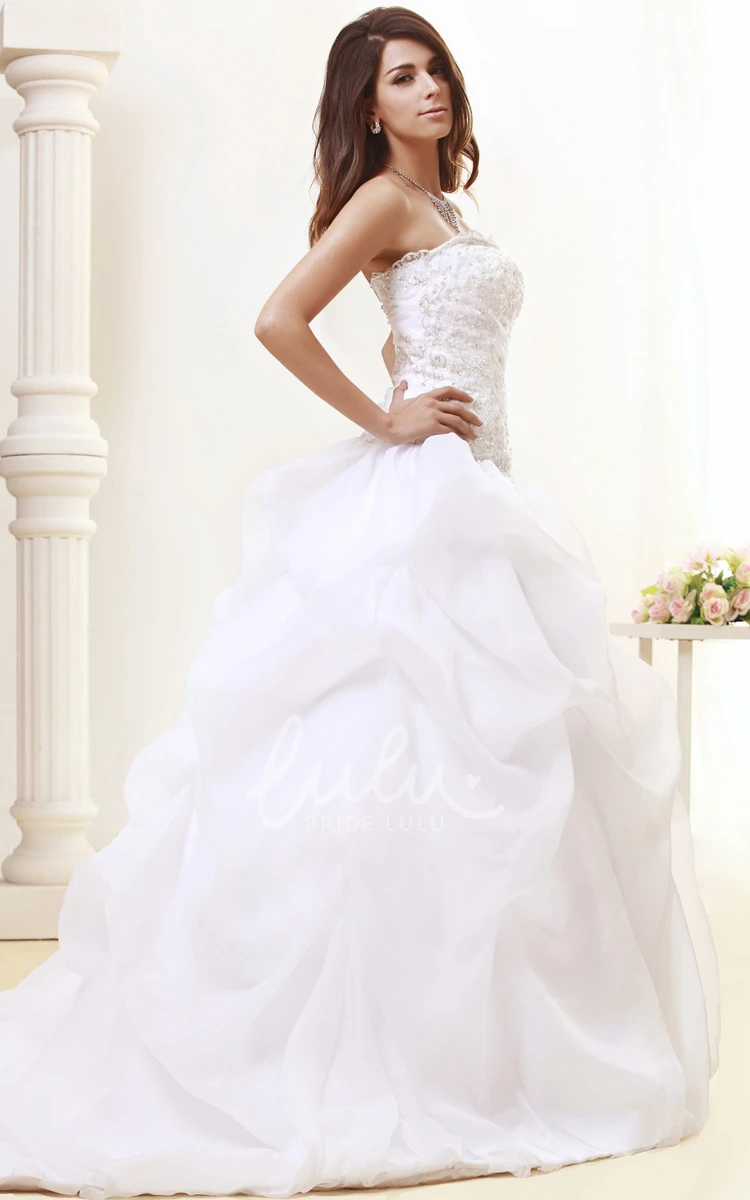 Organza A-Line Wedding Gown with Ruffles and Beading Strapless Bridal Dress