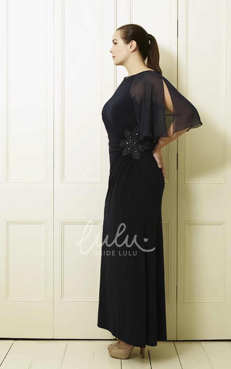 Plus Size Chiffon Prom Dress with Bat-Sleeves and Scoop-Neck